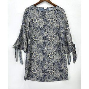 Morris & Co X H&M Dress Womens 3/4 Sleeve Tunic Floral Round Neck Blue Cream 4